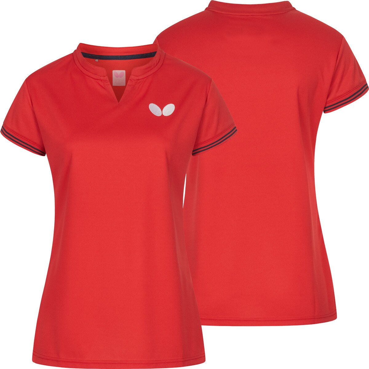 Butterfly Puren Lady Shirt: Front & Back View of Red Shirt